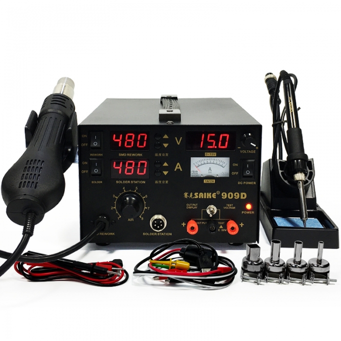 SAIKE 909D Hot air soldering station with DC Power Supply 15V 1A