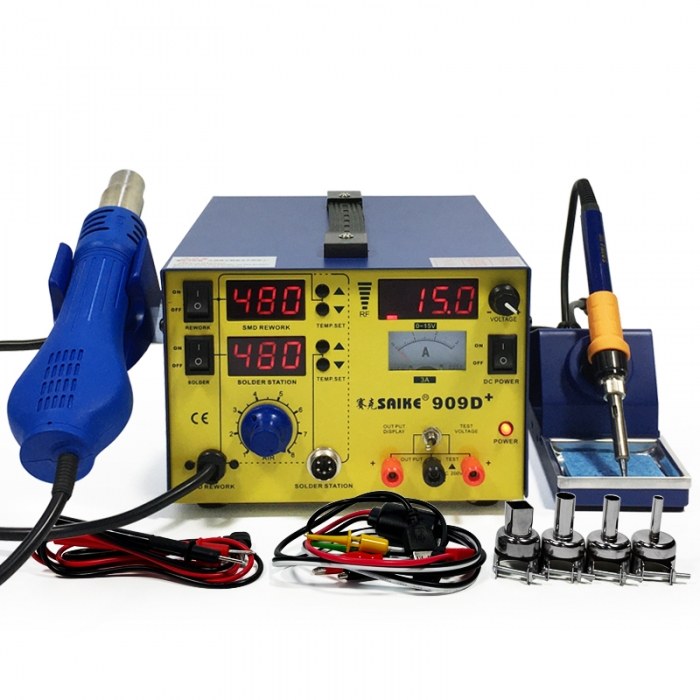 SAIKE 909D+ Hot air soldering station with DC Power Supply 15V 3A