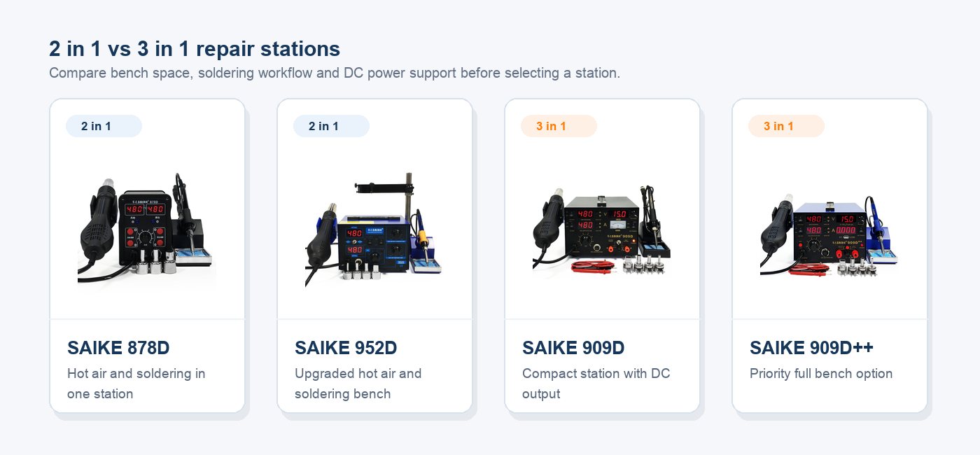 SAIKE 2 in 1 and 3 in 1 soldering station comparison
